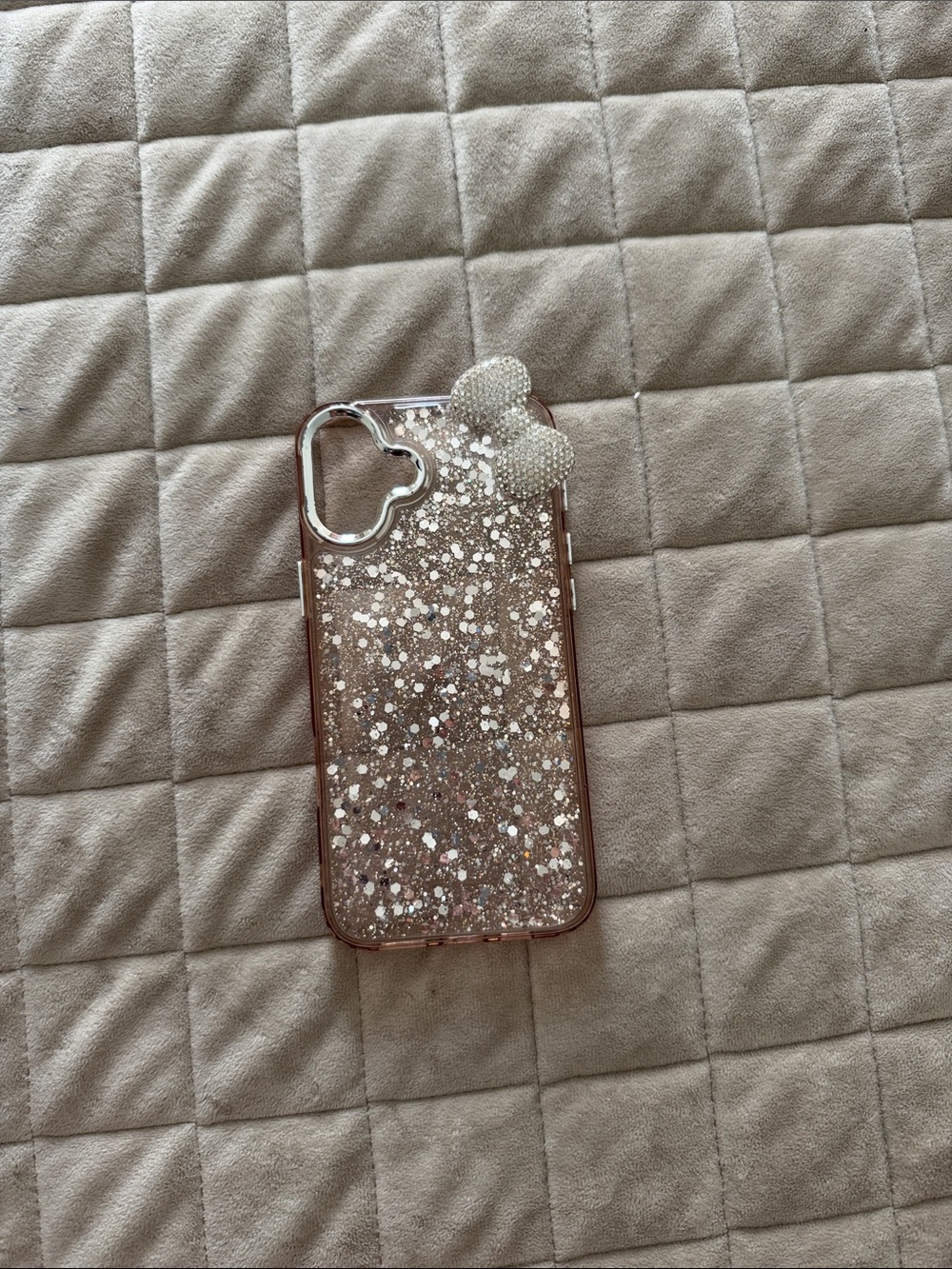 Glitter Sparkle Phone Case with Rhinestone Heart - Clear Gold